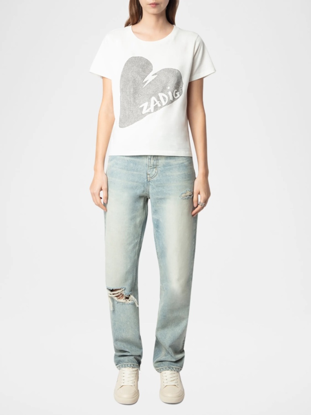 NWT Zadig & Voltaire Alys Big Heart Tee - XS! Heart in Rhinestones
